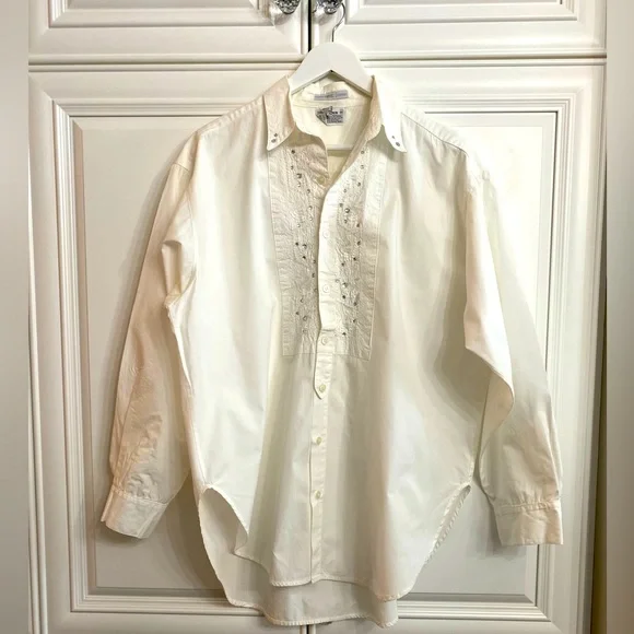 Vtg Freego Women’s Sz Medium White Long Sleeve Cotton Western Style Shirt Top - Picture 1 of 11